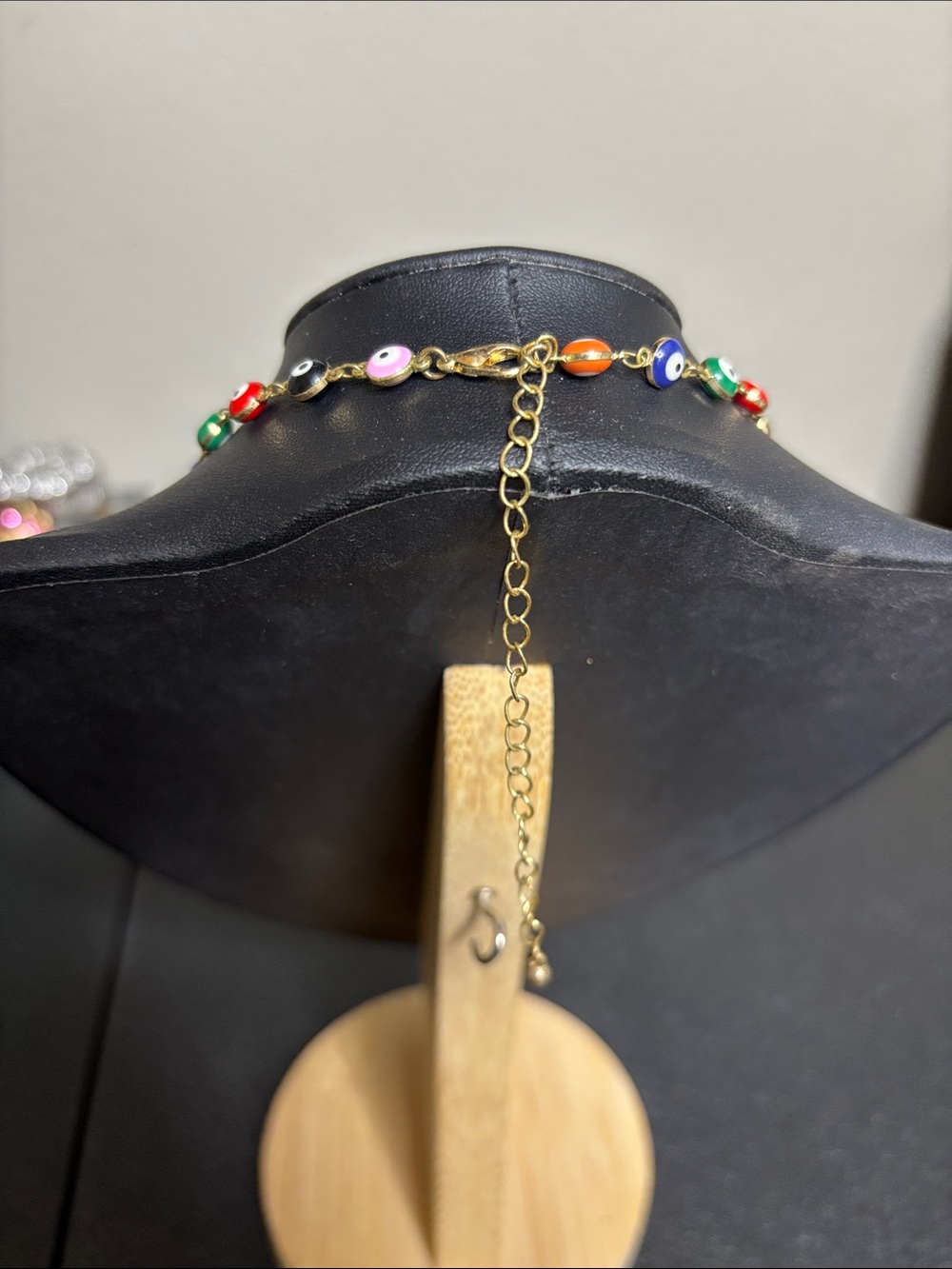 Dainty Multicolor Bead Evil Eye Necklace - Gold Tone Chain - Picture 3 of 6